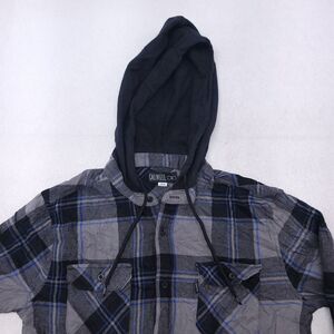 Caliville Casual Long Sleeve Button Up Hoodie Mens Size Medium M Gray Plaid
